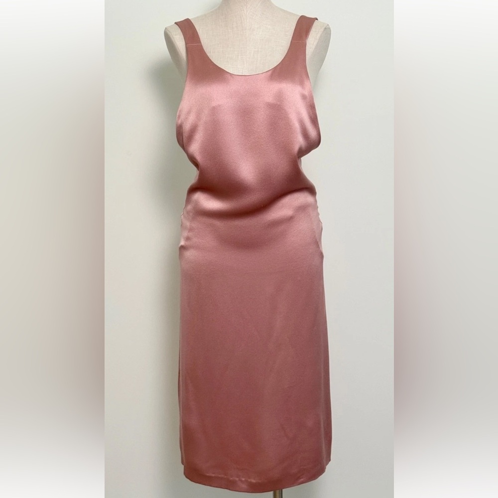 Vintage Calvin Klein Collection 100% Silk Pink Midi Slip Dress Cutout, Backless
